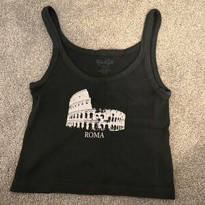Brandy Melville Black Crop Top with Roma Print